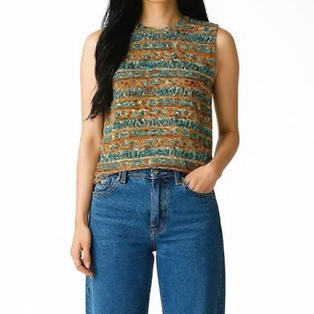 Vintage Diane Gilman 100% Silk Sleeveless Top Women Medium Y2K Button Back